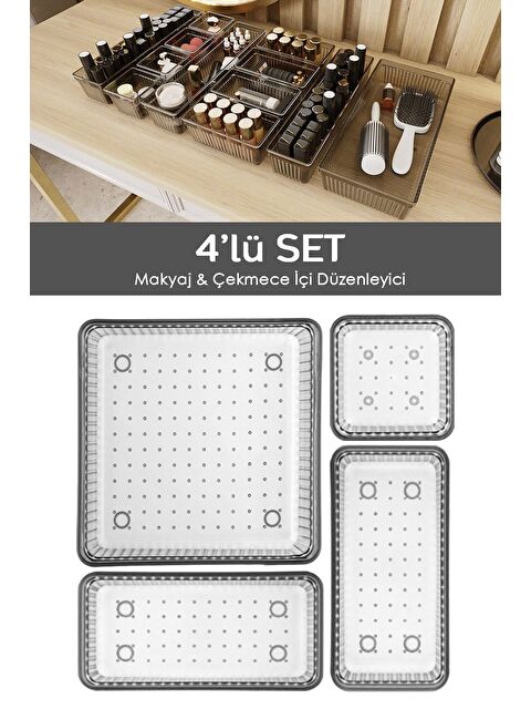 Meleni Home 4'lü Çekmece İçi Organizer Kozmetik Takı Makyaj Organizeri Dolap İçi Düzenleyici Antrasit - S000385524-29666