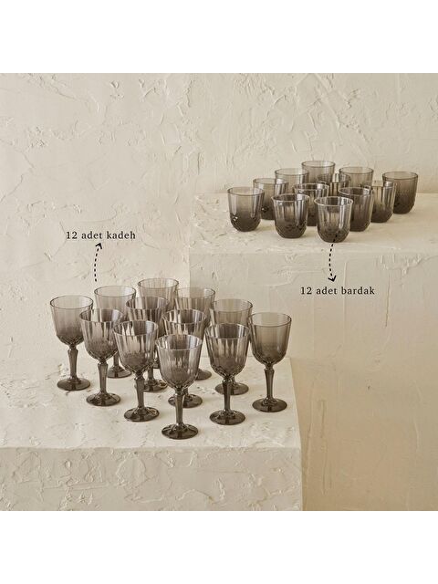 Bella Maison Colore Kesme Bardak-Kadeh Seti 24'lü Antrasit - S000247767-29666