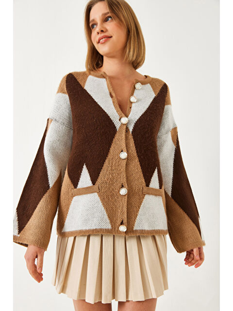 SHADE Kadın Baklava Desenli Oversize Triko Hırka - S000350295-37315