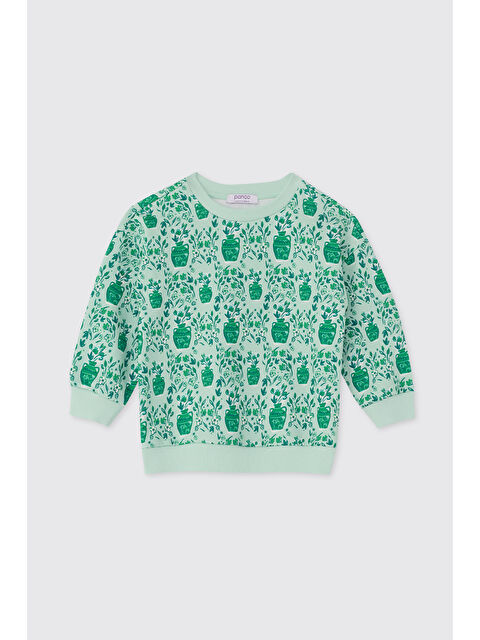 Panço Kız Bebek Desenli Mint Sweatshirt - S000524479-1180