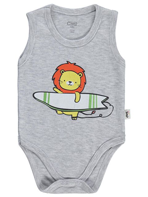 Civil Baby Aslan Baskılı 0-3 Yaş Çıtçıtlı Badi - Gri 18-24 Ay - S000520775-20600