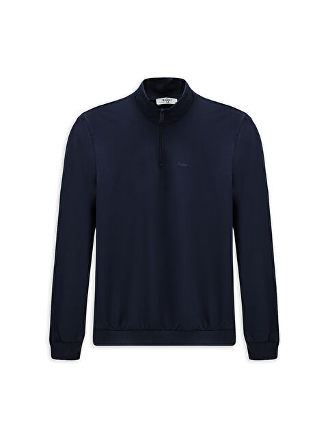 Kiğılı Yarım Balıkçı Yaka Regular Fit Nakışlı Fermuarlı Pamuklu Büyük Beden Sweatshirt - S000443171-23093