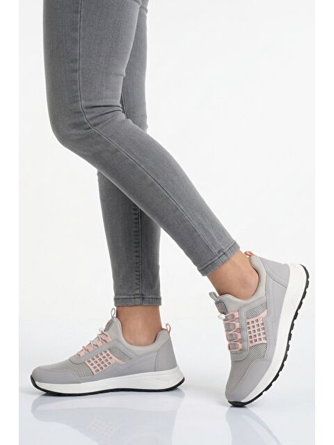 Walkway Buz Pudra Fileli Hafif Esnek Kilit Bağcıklı Unisex Spor Ayakkabı Motano G