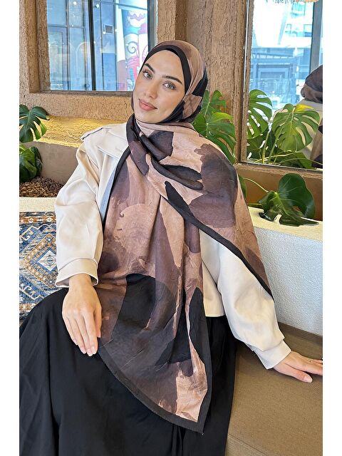 Lamelif Yaprak Desen Bambu Şal Sütlü Kahve - S000529578-4280