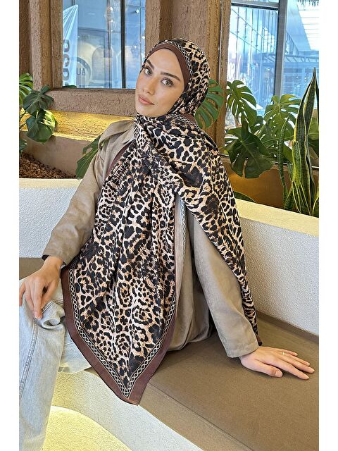 Lamelif Leopar Desen Bambu Şal Kahverengi - S000529662-19413