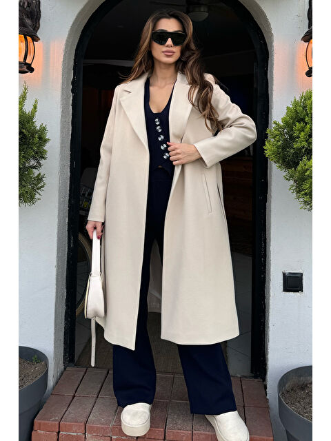 Gülseli Kadın Astarlı Kuşaklı Kaşe Kaban - S000312516-25636