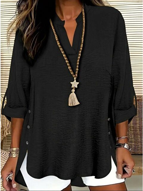 Jane's Kadın Truvakar Kol Hakim Yakalı Yandan Düğme Detaylı Aerobin Bluz