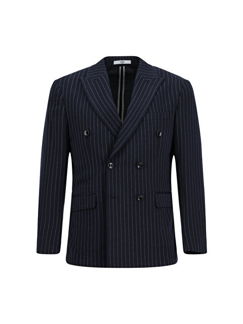 Kiğılı 6 Drop Regular Fit Standart Kesim Çizgili Örme Kruvaze Ceket