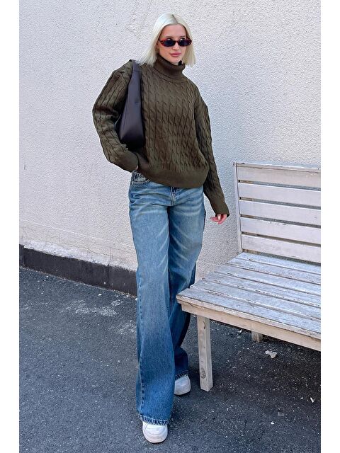 Madmext Yeşil Balıkçı Yaka Dokulu Kadın Kazak Mg2197 - S000280906-18194