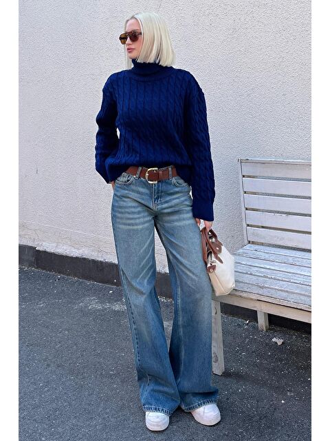 Madmext Saks Balıkçı Yaka Dokulu Kadın Kazak Mg2197 - S000280906-23710