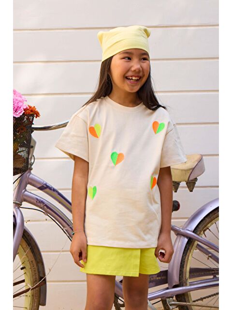 Luess Kız Çocuk %100 Pamuklu Kalp Nakış Tişört (3-4 Yaş 8-9 Yaş) - S000276354-19928
