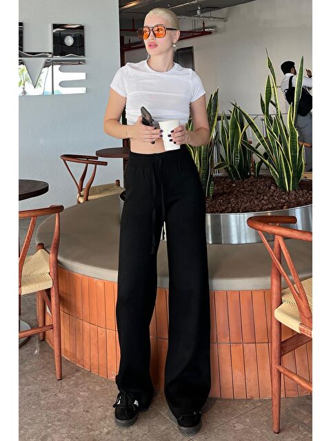 Madmext Siyah Beli Ayarlanabilir Geniş Paça Pantolon Mg2089 - S000280908-19351