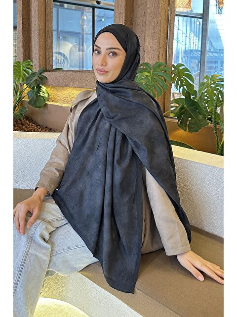 Lamelif Bulut Desen Bambu Şal Siyah - S000529581-19351