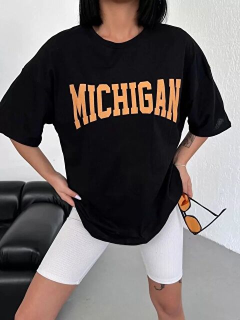 Jane's Unisex Bisiklet Yaka Baskılı Oversize T-Shirt - Beyaz