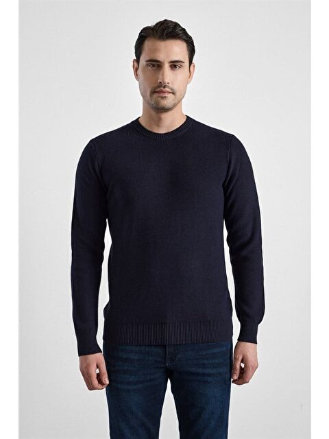 Süvari Lacivert Regular Bisiklet Yaka Kazak