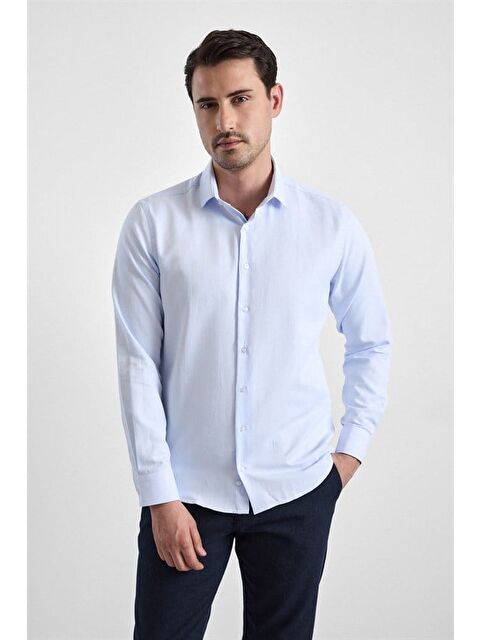 Süvari Buz Mavi Slim Klasik Yaka Casual Gömlek