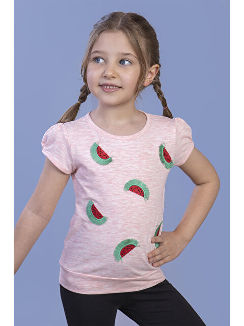 Toontoykids Kız Çocuk Karpuz Nakışlı Tişört