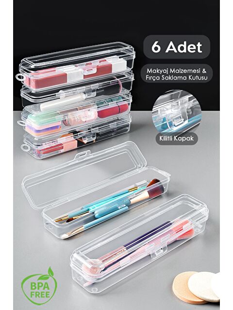 Meleni Home 6'lı Taşınabilir Makyaj Organizeri Şeffaf Çok Amaçlı Kozmetik Makyaj Fırçası Düzenleyici Fırçalık - S000385528-26865