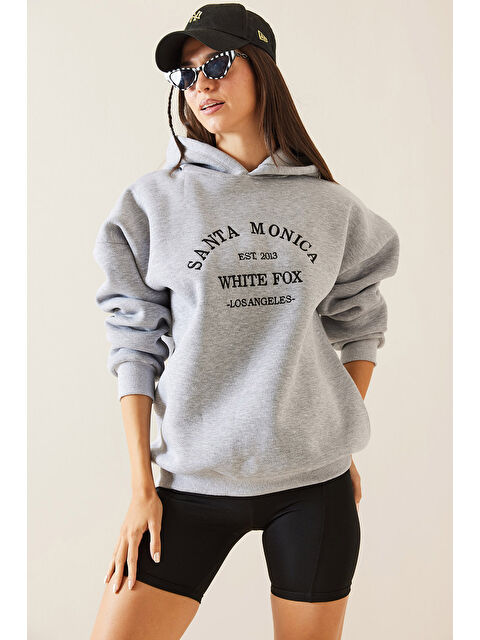 Xhan Gri Kapüşonlu Nakışlı Sweatshirt 5KXK8 48983 03 - S000280917-20600