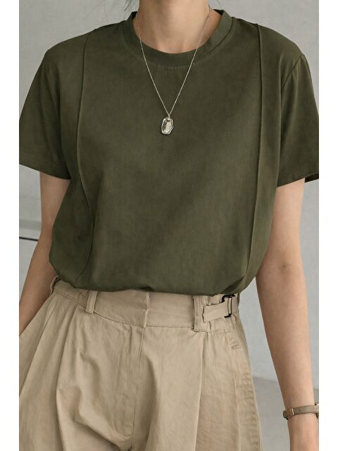 Tarz Cool Kadın Kısa Kollu Çizgi Detaylı Basic Tişört Süprem Kumaş Yazlık Rahat T-Shirt