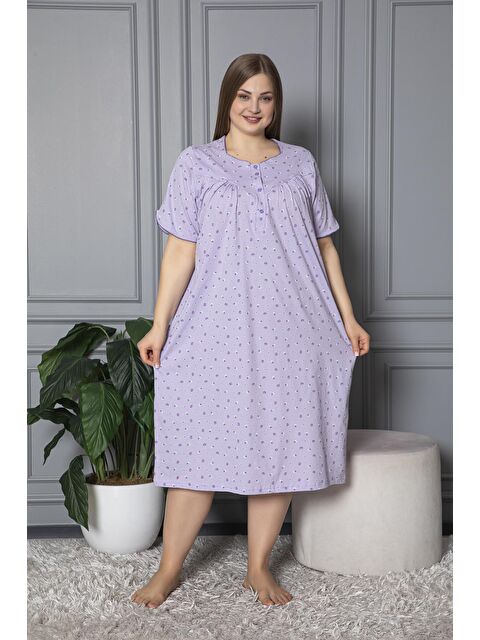 SEBOTEKS %100 Pamuklu Kısa Kol Penye Büyük Beden Anne Geceliği 127 - S000438511-17878