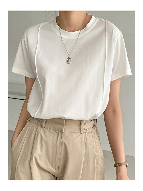 Tarz Cool Kadın Kısa Kollu Çizgi Detaylı Basic Tişört Süprem Kumaş Yazlık Rahat T-Shirt