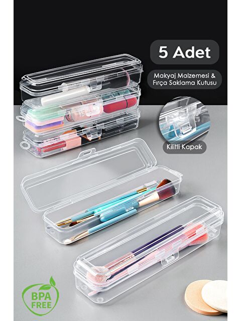 Meleni Home 5'li Taşınabilir Makyaj Organizeri Şeffaf Çok Amaçlı Kozmetik Makyaj Fırçası Düzenleyici Fırçalık - S000385529-26865