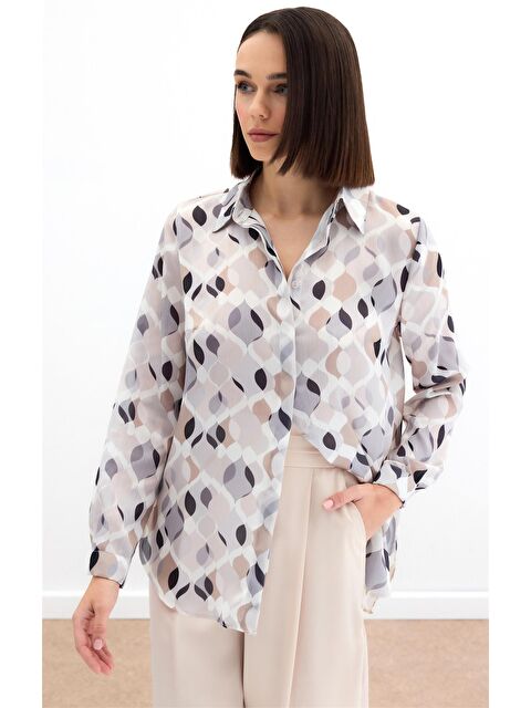 SATEEN Desenli Klasik Gömlek - Bej - S000397350-19928