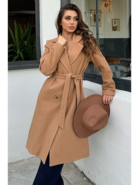 Gülseli Astarlı Ön Düğmeli Kaşe Kaban - S000312514-19966