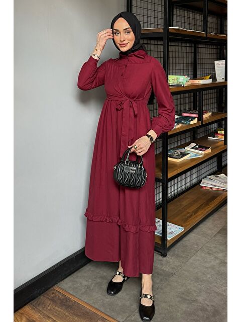 Julude Yarım Düğmeli Yan Bağlamalı Tesettür Elbise - S000386611-19951