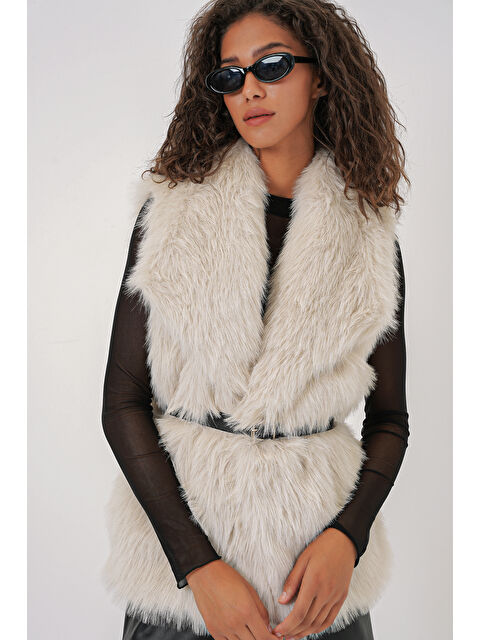 Bigdart 6804 Kadın Kürklü Yelek - Ekru - S000316328-19965