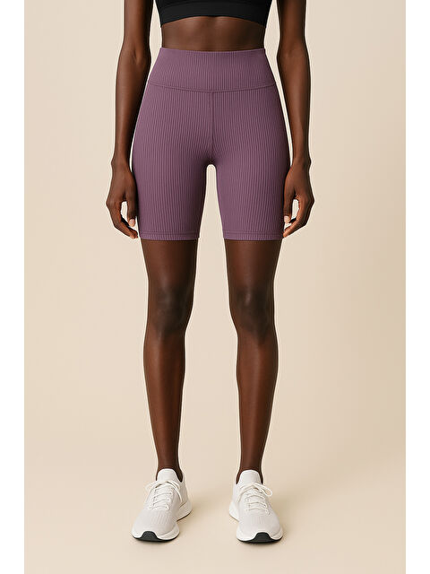 Hnx Kadın Yüksek Bel Toparlayıcı Ripli Fitilli Kısa Spor Tayt - S000397353-37492