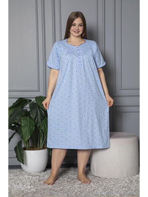 SEBOTEKS %100 Pamuklu Kısa Kol Penye Büyük Beden Anne Geceliği 127 - S000438511-17234