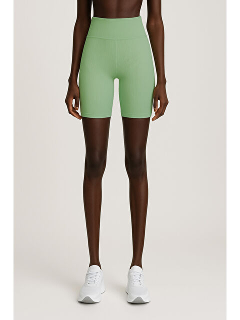 Hnx Kadın Yüksek Bel Toparlayıcı Ripli Fitilli Kısa Spor Tayt - S000397353-19972