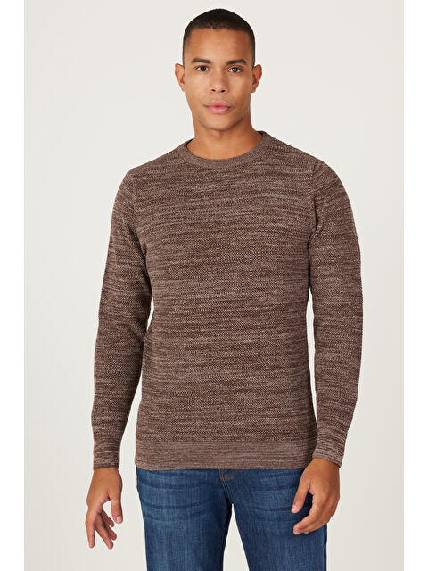 Altınyıldız Classics Erkek Kahve-Bej Recycle Standart Fit Normal Kesim Bisiklet Yaka Pirinç Örgü Desenli Triko - S000403276-37315