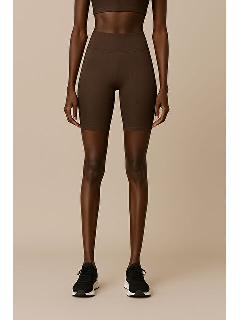 Hnx Kadın Yüksek Bel Toparlayıcı Ripli Fitilli Kısa Spor Tayt - S000397353-19291