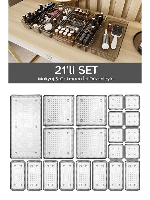 Meleni Home 21li Çekmece İçi Organizer Kozmetik Takı Makyaj Organizeri Dolap İçi Düzenleyici Antrasit - S000385530-29666