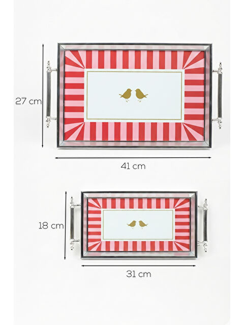 Porsima 4387 2'li Dekoratif Dikdörtgen Servis Tepsi Seti - Çay ve Kahve Kahvaltılık Sunum Tepsisi - S000515139-23173