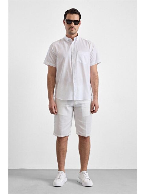 Süvari Beyaz Regular Düğmeli Yaka Düz Casual Gömlek