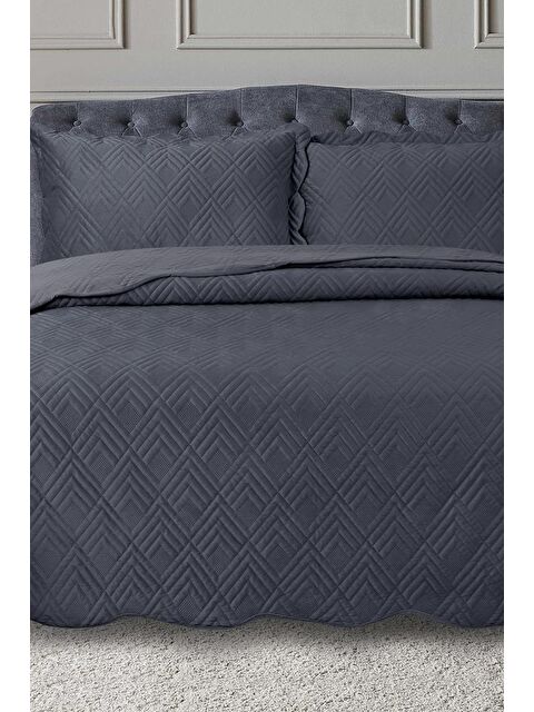 Çeyiz Diyarı Lydia Çift Kişilik Lüks Kadife Yatak Örtüsü Antrasit - S000495073-29666