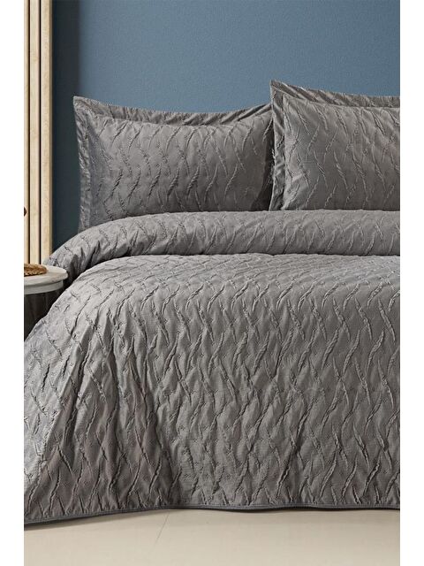 Çeyiz Diyarı Zara Çift Kişilik Lüks Kadife Yatak Örtüsü Gri - S000495074-20600