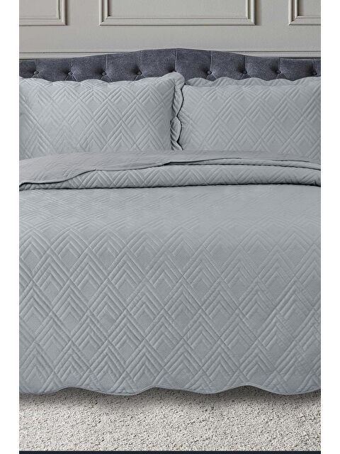 Çeyiz Diyarı Lydia Çift Kişilik Lüks Kadife Yatak Örtüsü Gri - S000495075-20600