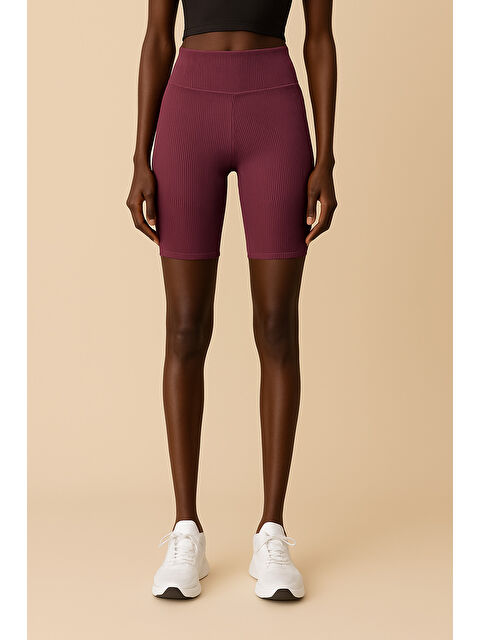 Hnx Kadın Yüksek Bel Toparlayıcı Ripli Fitilli Kısa Spor Tayt - S000397353-20036