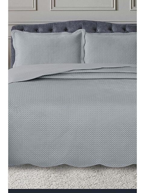 Çeyiz Diyarı Silvia Çift Kişilik Lüks Kadife Yatak Örtüsü Gri - S000495076-20600