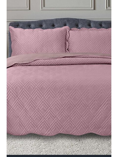 Çeyiz Diyarı Lydia Çift Kişilik Lüks Kadife Yatak Örtüsü Pudra - S000495077-7152