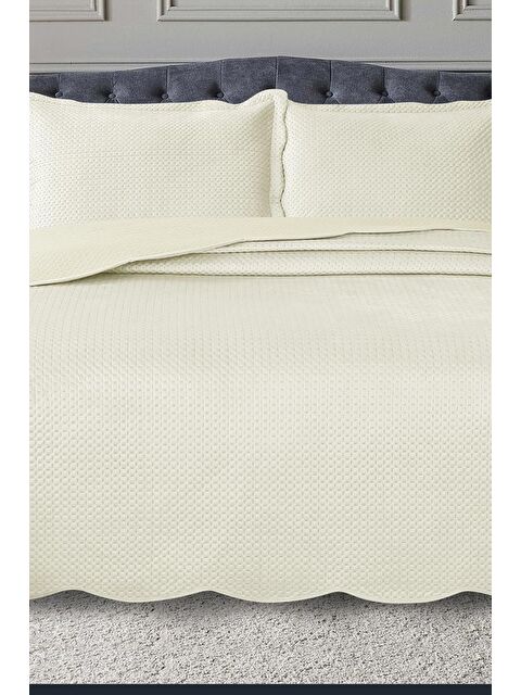 Çeyiz Diyarı Silvia Çift Kişilik Lüks Kadife Yatak Örtüsü Krem - S000495078-19966