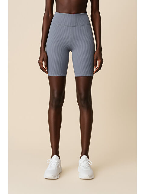 Hnx Kadın Yüksek Bel Toparlayıcı Ripli Fitilli Kısa Spor Tayt - S000397353-17437