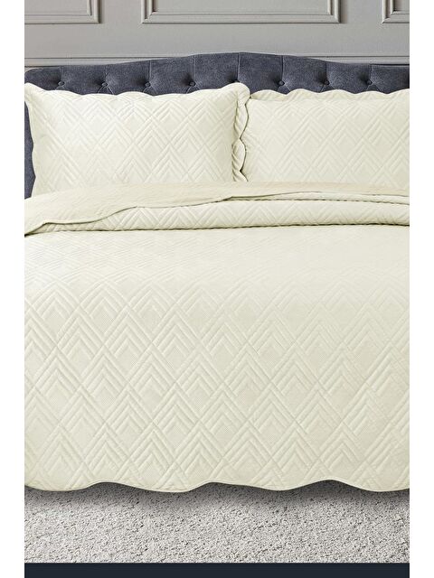 Çeyiz Diyarı Lydia Çift Kişilik Lüks Kadife Yatak Örtüsü Krem - S000495079-19966