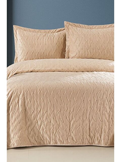 Çeyiz Diyarı Zara Çift Kişilik Lüks Kadife Yatak Örtüsü Bej - S000495080-19928