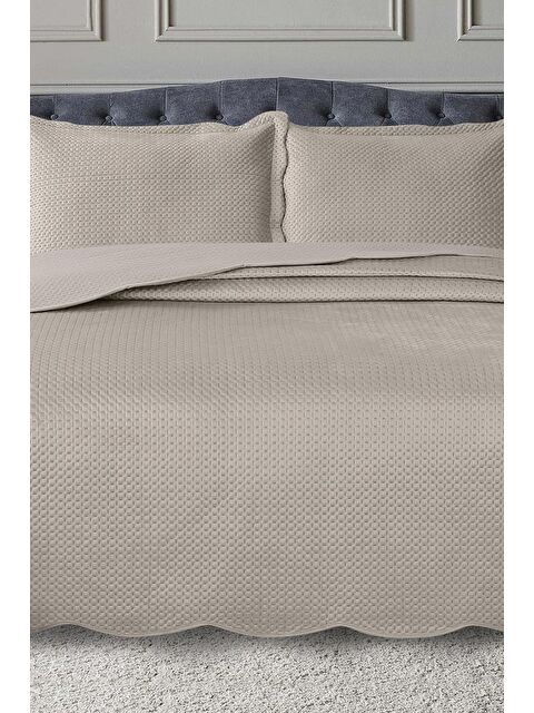 Çeyiz Diyarı Silvia Çift Kişilik Lüks Kadife Yatak Örtüsü Bej - S000495081-19928